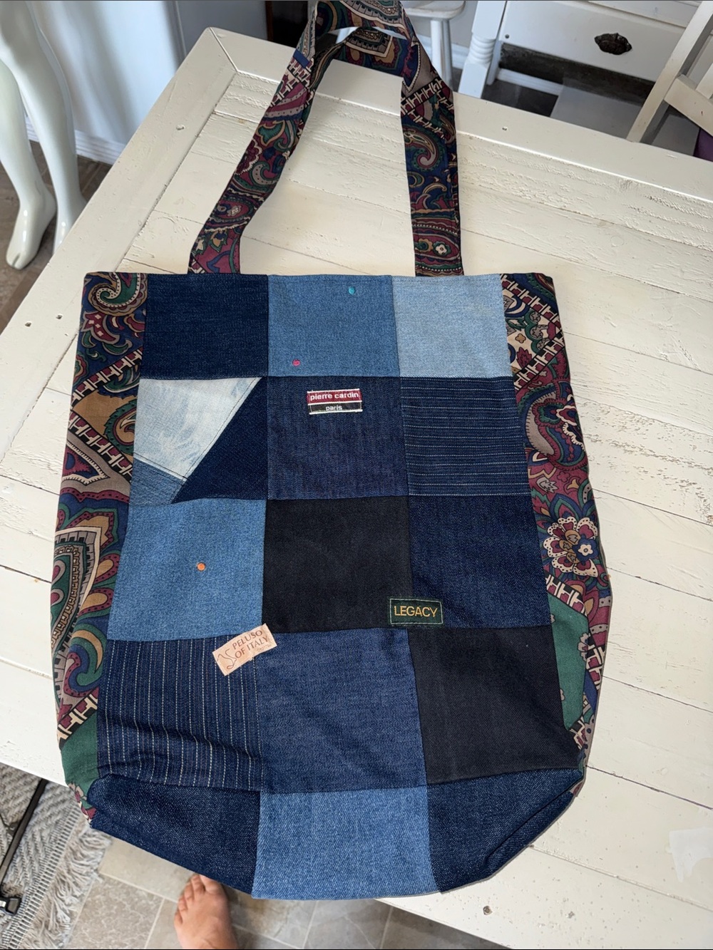 Vintage Patchwork Denim Tote Bag - Blue